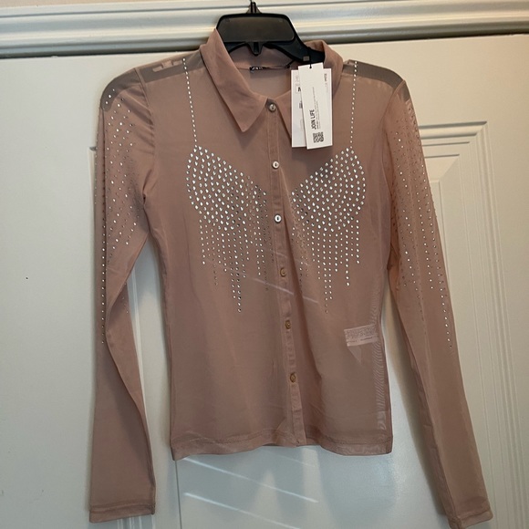 ZARA RHINESTONE TULLE SHIRT - Picture 4 of 12